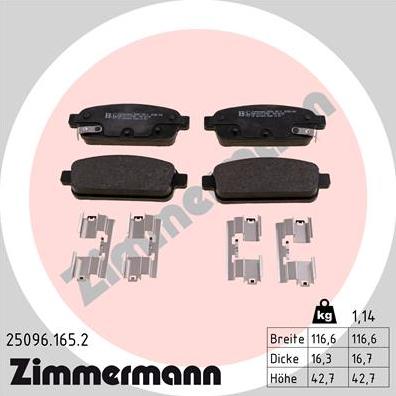 Zimmermann 25096.165.2 - Тормозные колодки, дисковые, комплект autospares.lv