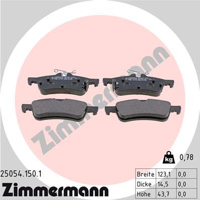 Zimmermann 25054.150.1 - Тормозные колодки, дисковые, комплект autospares.lv