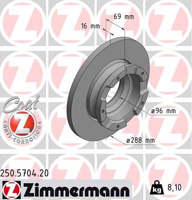 Zimmermann 250.5704.20 - Тормозной диск autospares.lv