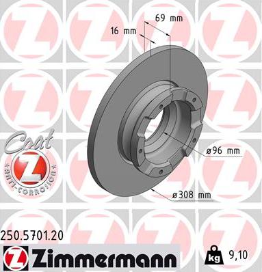 Zimmermann 250.5701.20 - Тормозной диск autospares.lv