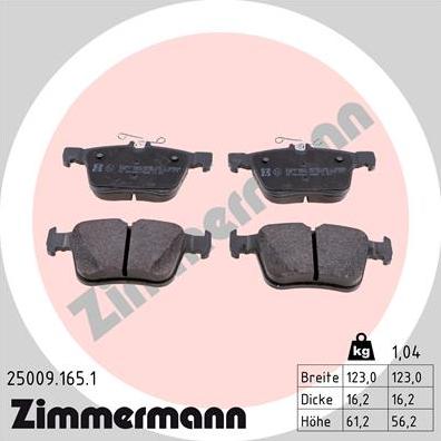 Zimmermann 25009.165.1 - Тормозные колодки, дисковые, комплект autospares.lv