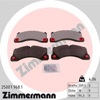 Zimmermann 25007.968.1 - Тормозные колодки, дисковые, комплект autospares.lv