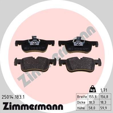 Zimmermann 25014.183.1 - Тормозные колодки, дисковые, комплект autospares.lv