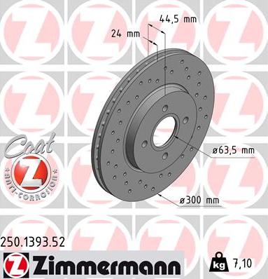 Zimmermann 250.1393.52 - Тормозной диск autospares.lv