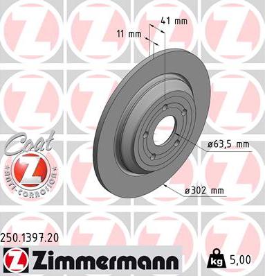 Zimmermann 250.1397.20 - Тормозной диск autospares.lv