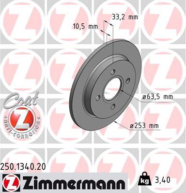 Zimmermann 250.1340.20 - Тормозной диск autospares.lv