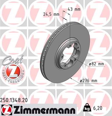 Zimmermann 250.1348.20 - Тормозной диск autospares.lv