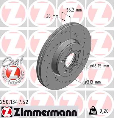 Zimmermann 250.1347.52 - Тормозной диск autospares.lv