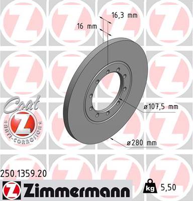Zimmermann 250.1359.20 - Тормозной диск autospares.lv