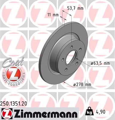 Zimmermann 250.1351.20 - Тормозной диск autospares.lv