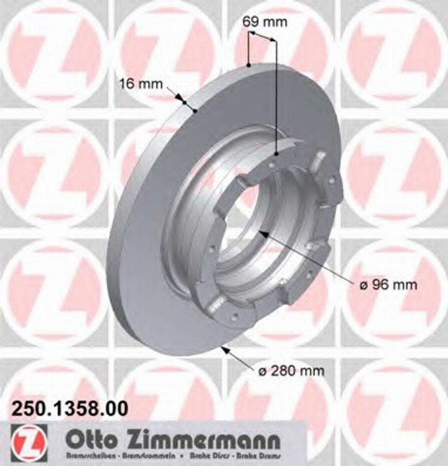 Zimmermann 250.1358.00 - Тормозной диск autospares.lv