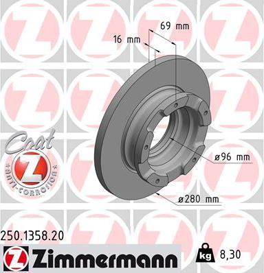 Zimmermann 250.1358.20 - Тормозной диск autospares.lv