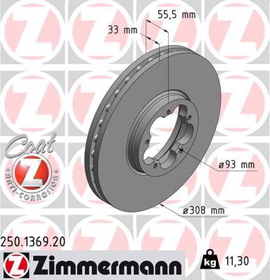 Zimmermann 250.1369.20 - Тормозной диск autospares.lv