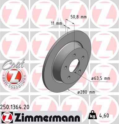 Zimmermann 250.1364.20 - Тормозной диск autospares.lv