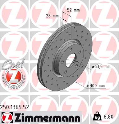 Zimmermann 250.1365.52 - Тормозной диск autospares.lv