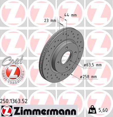 Zimmermann 250.1363.52 - Тормозной диск autospares.lv