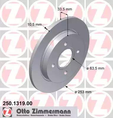 Zimmermann 250.1319.00 - Тормозной диск autospares.lv