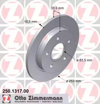 Zimmermann 250.1317.00 - Тормозной диск autospares.lv