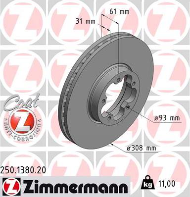 Zimmermann 250.1380.20 - Тормозной диск autospares.lv