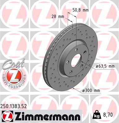 Zimmermann 250.1383.52 - Тормозной диск autospares.lv