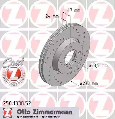 Zimmermann 250.1338.52 - Тормозной диск autospares.lv