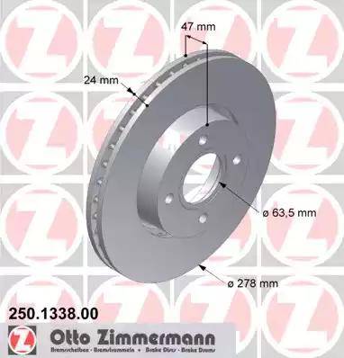 Zimmermann 250.1338.00 - Тормозной диск autospares.lv