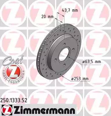 Zimmermann 250.1333.52 - Тормозной диск autospares.lv