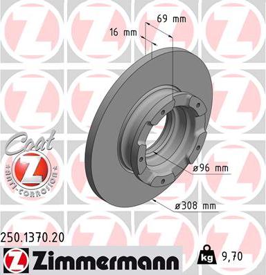 Zimmermann 250.1370.20 - Тормозной диск autospares.lv