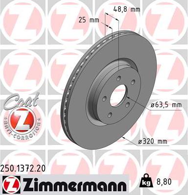 Zimmermann 250.1372.20 - Тормозной диск autospares.lv