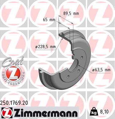 Zimmermann 250.1769.20 - Тормозной барабан autospares.lv