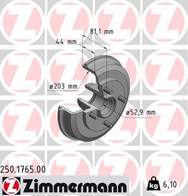 Zimmermann 250.1765.00 - Тормозной барабан autospares.lv