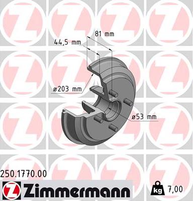 Zimmermann 250.1770.00 - Тормозной барабан autospares.lv