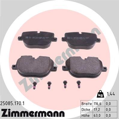 Zimmermann 25085.170.1 - Тормозные колодки, дисковые, комплект autospares.lv