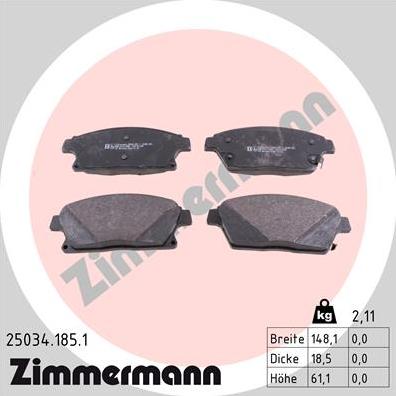 Zimmermann 25034.185.1 - Тормозные колодки, дисковые, комплект autospares.lv