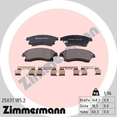Zimmermann 25031.185.2 - Тормозные колодки, дисковые, комплект autospares.lv