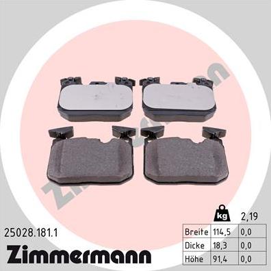 Zimmermann 25028.181.1 - Тормозные колодки, дисковые, комплект autospares.lv