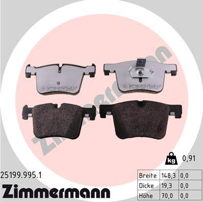 Zimmermann 25199.995.1 - Тормозные колодки, дисковые, комплект autospares.lv