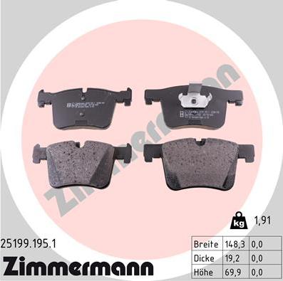 Zimmermann 25199.195.1 - Тормозные колодки, дисковые, комплект autospares.lv