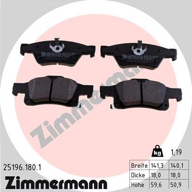 Zimmermann 25196.180.1 - Тормозные колодки, дисковые, комплект autospares.lv