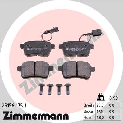 Zimmermann 25156.175.1 - Тормозные колодки, дисковые, комплект autospares.lv