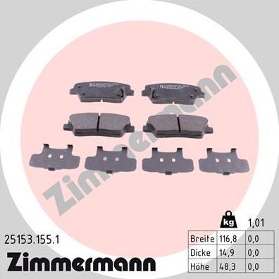 Zimmermann 25153.155.1 - Тормозные колодки, дисковые, комплект autospares.lv