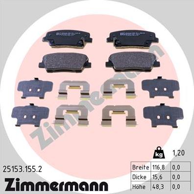 Zimmermann 25153.155.2 - Тормозные колодки, дисковые, комплект autospares.lv