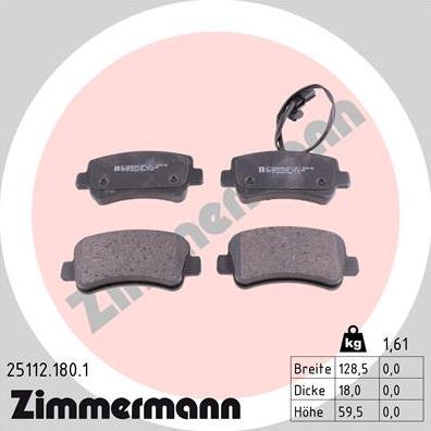 Zimmermann 25112.180.1 - Тормозные колодки, дисковые, комплект autospares.lv