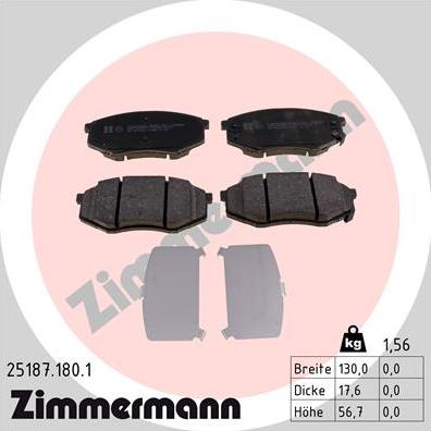 Zimmermann 25187.180.1 - Тормозные колодки, дисковые, комплект autospares.lv