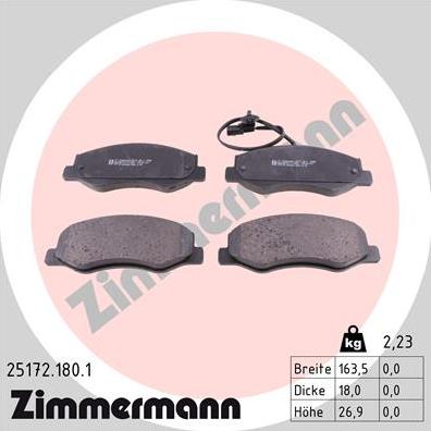 Zimmermann 25172.180.1 - Тормозные колодки, дисковые, комплект autospares.lv