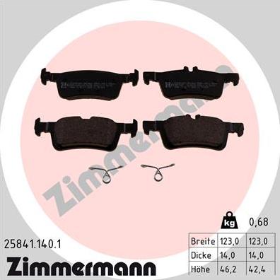 Zimmermann 25841.140.1 - Тормозные колодки, дисковые, комплект autospares.lv