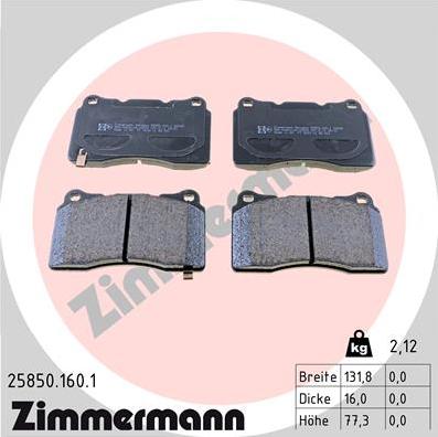 Zimmermann 25850.160.1 - Тормозные колодки, дисковые, комплект autospares.lv