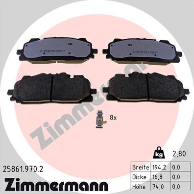 Zimmermann 25861.970.2 - Тормозные колодки, дисковые, комплект autospares.lv