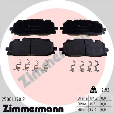 Zimmermann 25861.170.2 - Тормозные колодки, дисковые, комплект autospares.lv