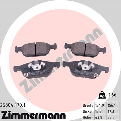 Zimmermann 25804.170.1 - Тормозные колодки, дисковые, комплект autospares.lv